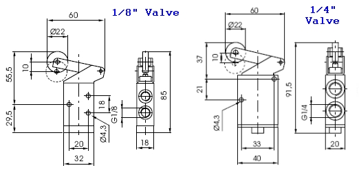 3/2 Pneumatic Roller Valves